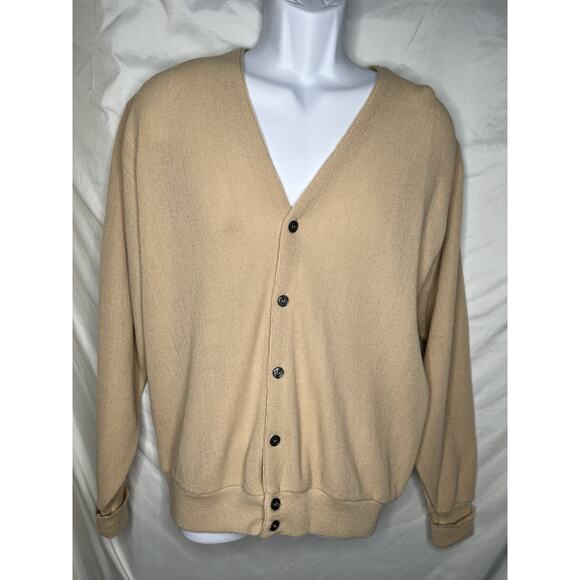 Steeplechase Grandpa Cardigan Sweater Men XL 70s Beige Orlon Acrylic Made USA - Picture 1 of 6